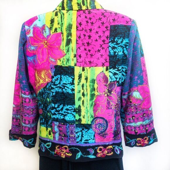 Vintage Batik Silk Embellished Jacket Nancy Bolen City Girl Sz S - Picture 5 of 13